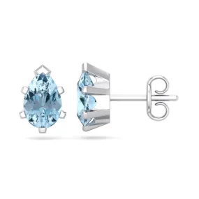 1 1/2 Carat Pear Shape Aquamarine Stud Earrings In Sterling Silver