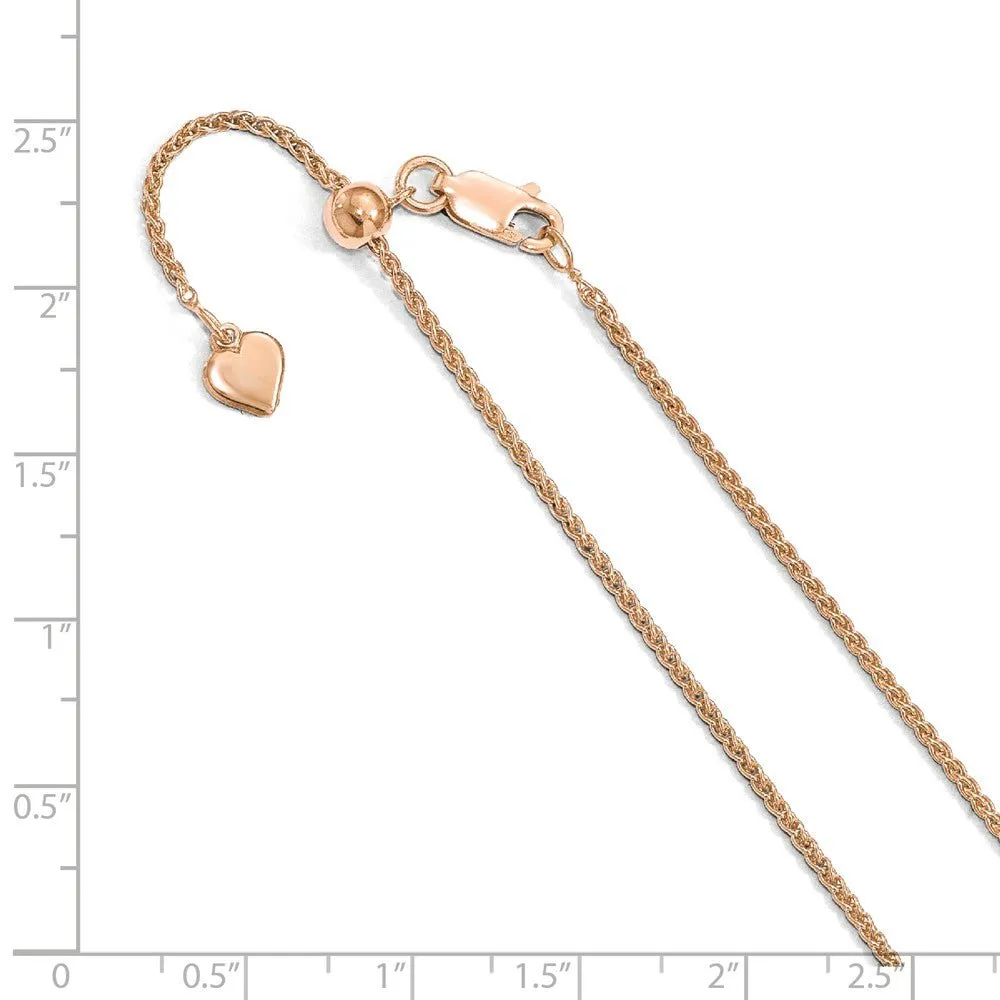 1.1mm Rose Gold Tone Plated Silver D/C Adj Spiga Chain Necklace