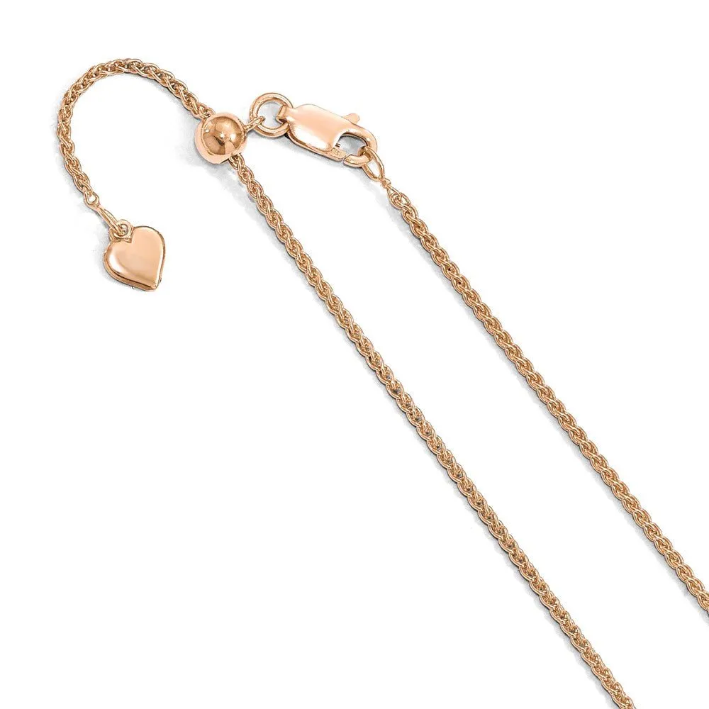 1.1mm Rose Gold Tone Plated Silver D/C Adj Spiga Chain Necklace