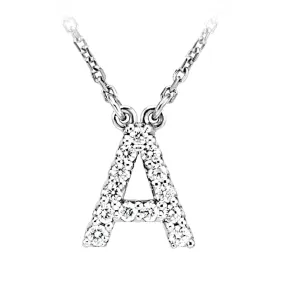 .14 Cttw Diamond & 14k White Gold Block Initial Necklace, Letter A