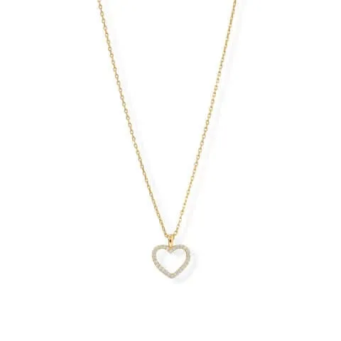 14 Karat Gold Plated Sterling Silver Cubic Zirconia Heart Necklace 16"   2" 14