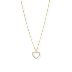 14 Karat Gold Plated Sterling Silver Cubic Zirconia Heart Necklace 16"   2" 14