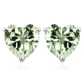 1.42 CT GREEN AMETHYST 10KT SOLID GOLD HEART SHAPE EARRINGS STUD