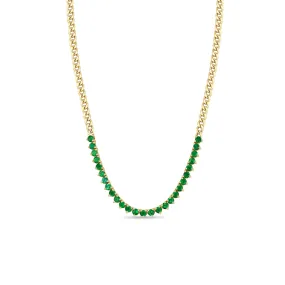 14k Emerald Tennis Segment Small Curb Chain Necklace