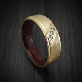 14K Gold and Lab Diamond Men's Ring with Wood Sleeve