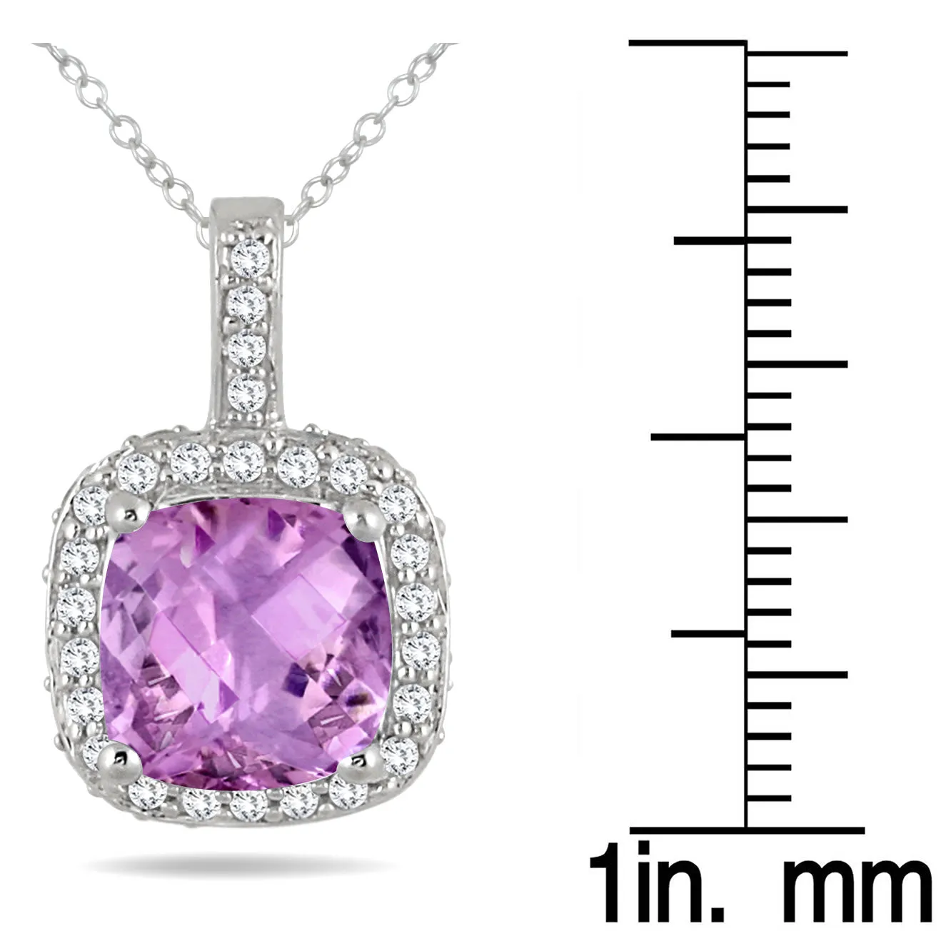 1.50 Carat Tw Cushion Amethyst And Diamond Halo Pendant In 10K White Gold