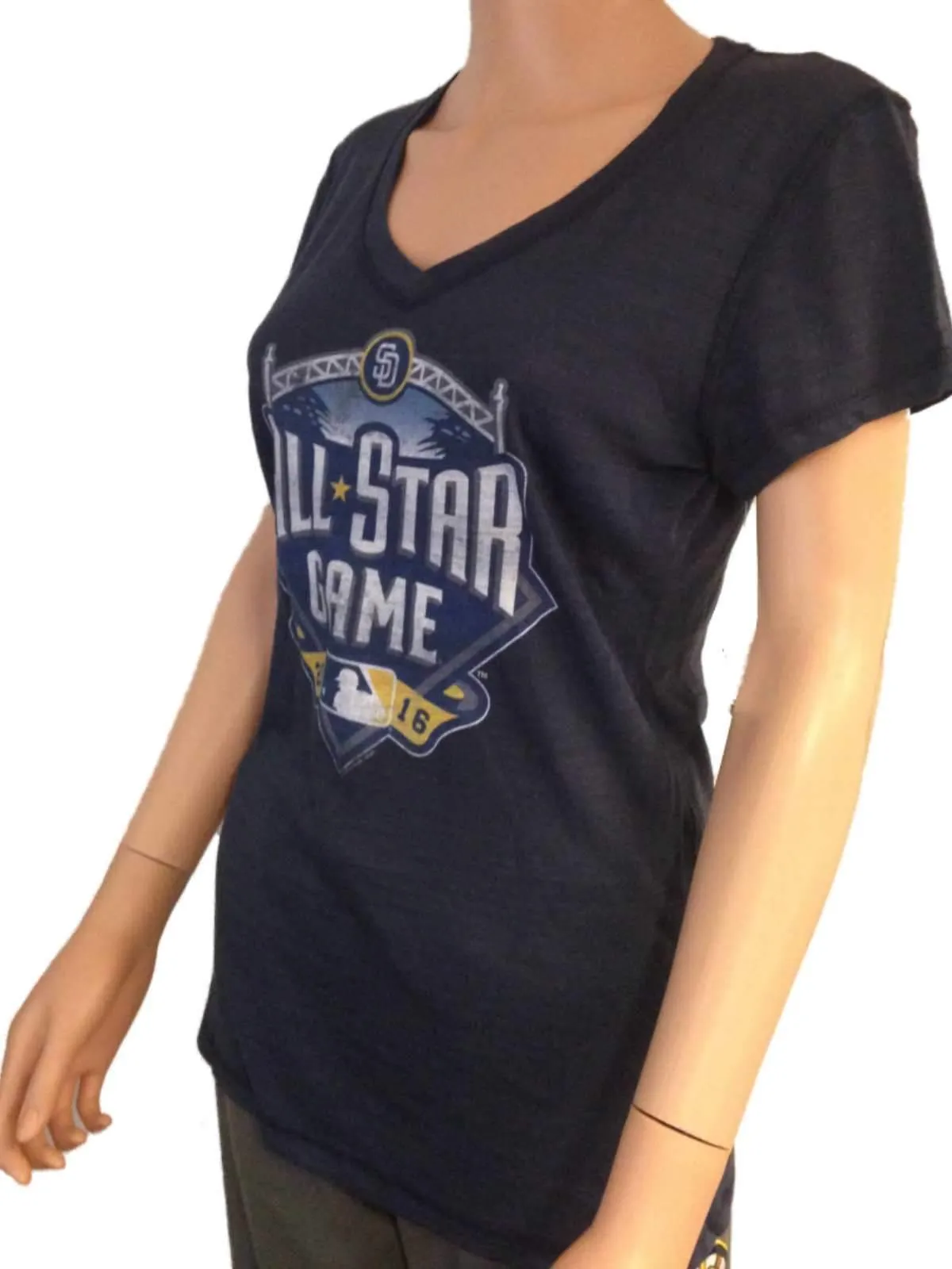 2016 MLB All-Star Game San Diego SAAG Women Navy Tri-Blend V-Neck T-Shirt