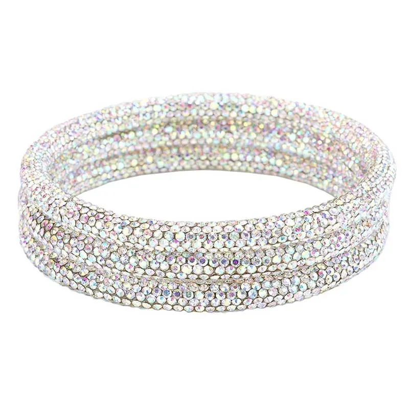 3PCS Rhinestone Pave Bangle Layered Bracelets