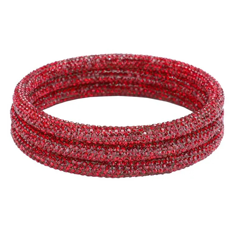 3PCS Rhinestone Pave Bangle Layered Bracelets