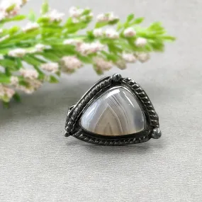 925 Sterling Silver RING : Natural BOTSWANA AGATE Gemstone Uneven Shape Cabochon Bezel Set Fine Statement Victorian Unisex Ring 7.5US