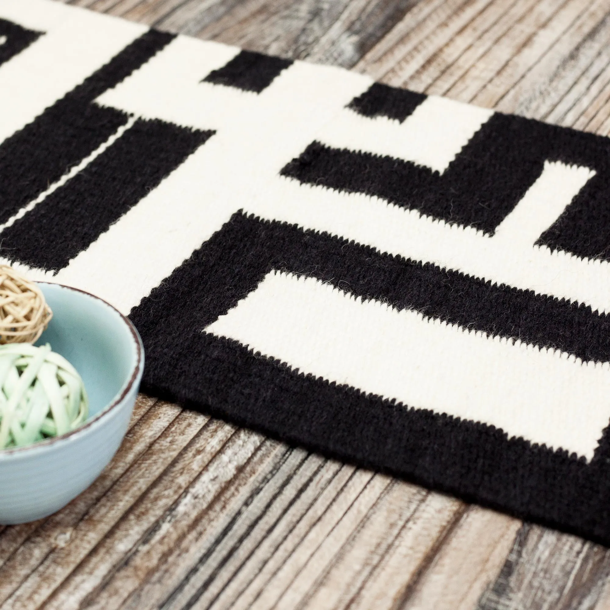 Abstract Forms Abstract Black and Alabaster Wool Table Runner from Peru