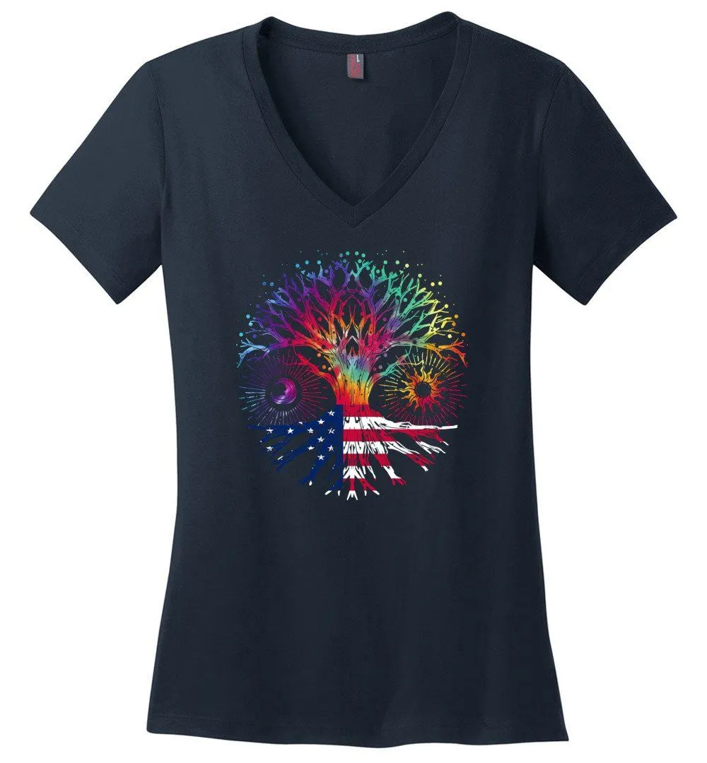 American Tie Dye Tree Of Life Vneck