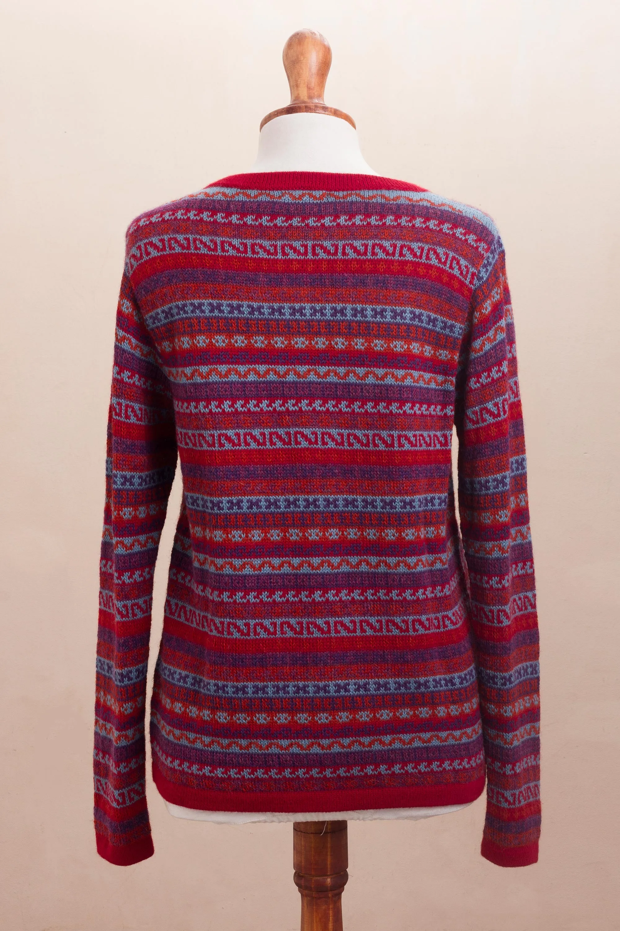 Andean Appeal Striped 100% Alpaca Cardigan Crafted in Peru