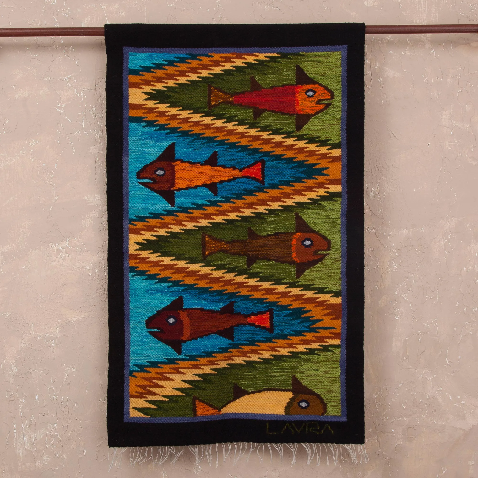 Andean Fish Fish-Themed Wool Tapestry from Peru