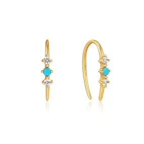 Ania Haie 14kt Gold Turquoise Cabochon and White Sapphire Hook Earrings