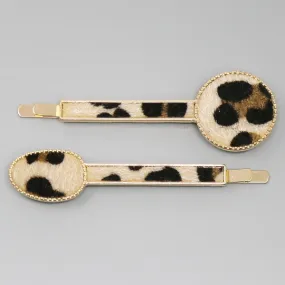 Animal Print Faux Fur Bobby Pin Set