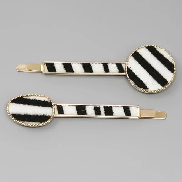 Animal Print Faux Fur Bobby Pin Set