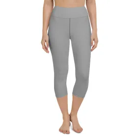 Ash Grey Yoga Capri Leggings, Solid Color Mid-Calf Length Activewear For Women-Made in USA/EU