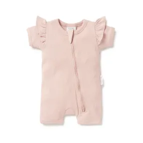 Aster & OakPetal Rib Zip Romper - Petal Pink