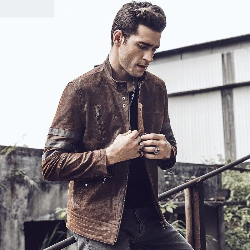 Autumn Winter Casual Men's Genuine Pigskin Leather Motorcycle Jacket