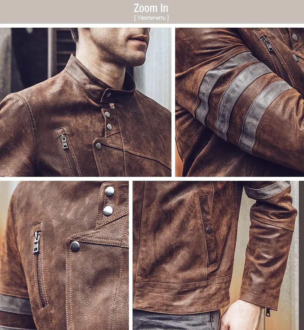 Autumn Winter Casual Men's Genuine Pigskin Leather Motorcycle Jacket