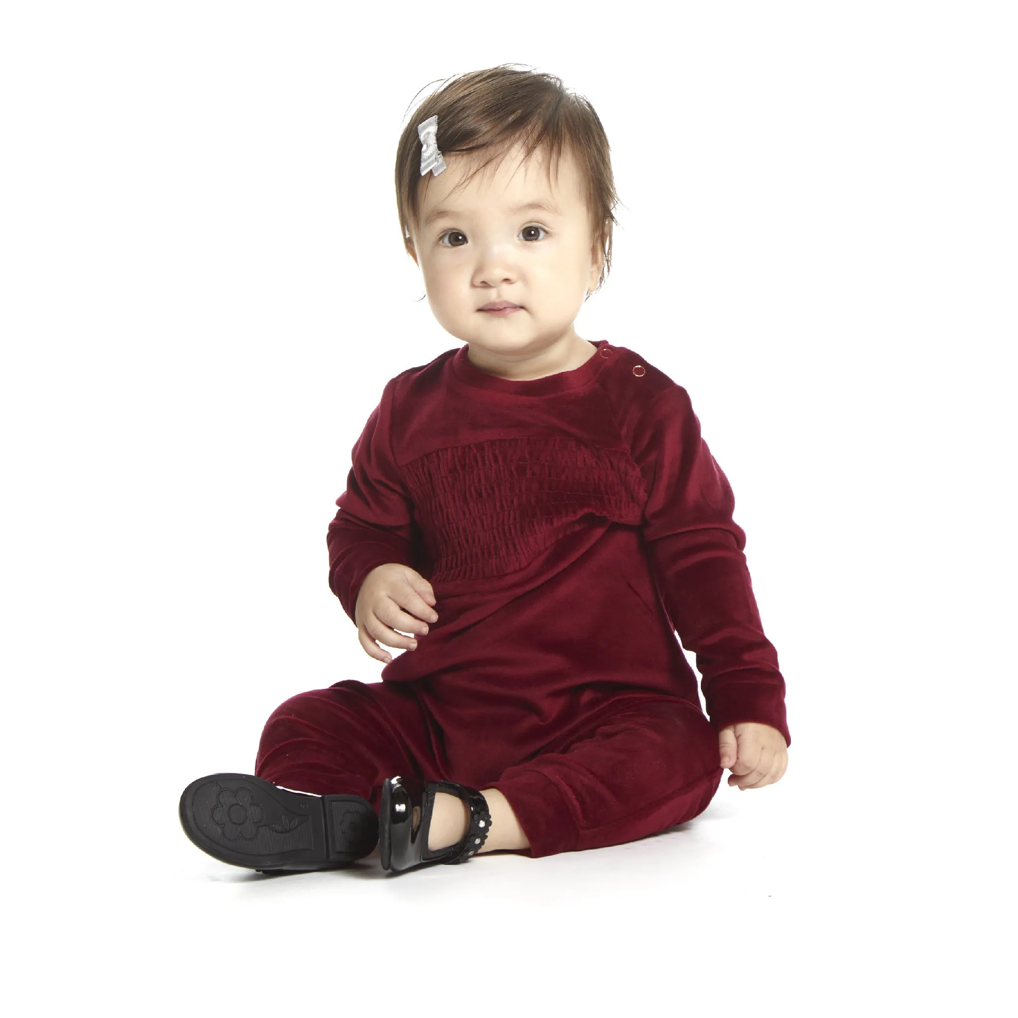 Baby Girls Red Velvet Romper with Bow Headband