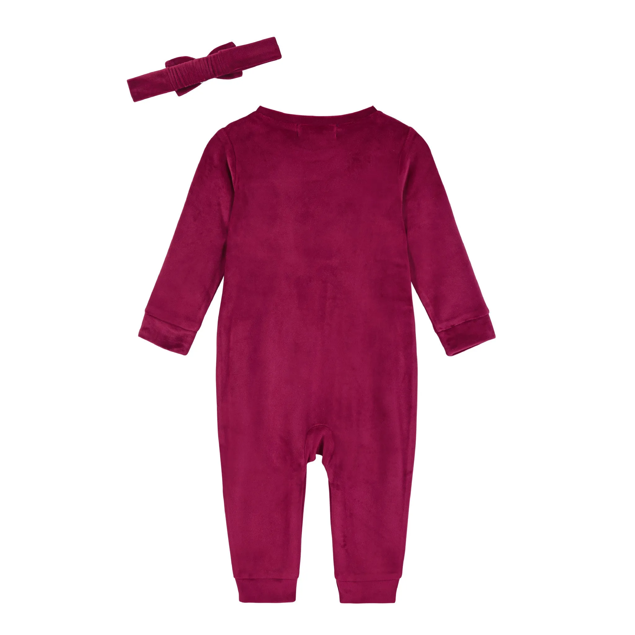 Baby Girls Red Velvet Romper with Bow Headband