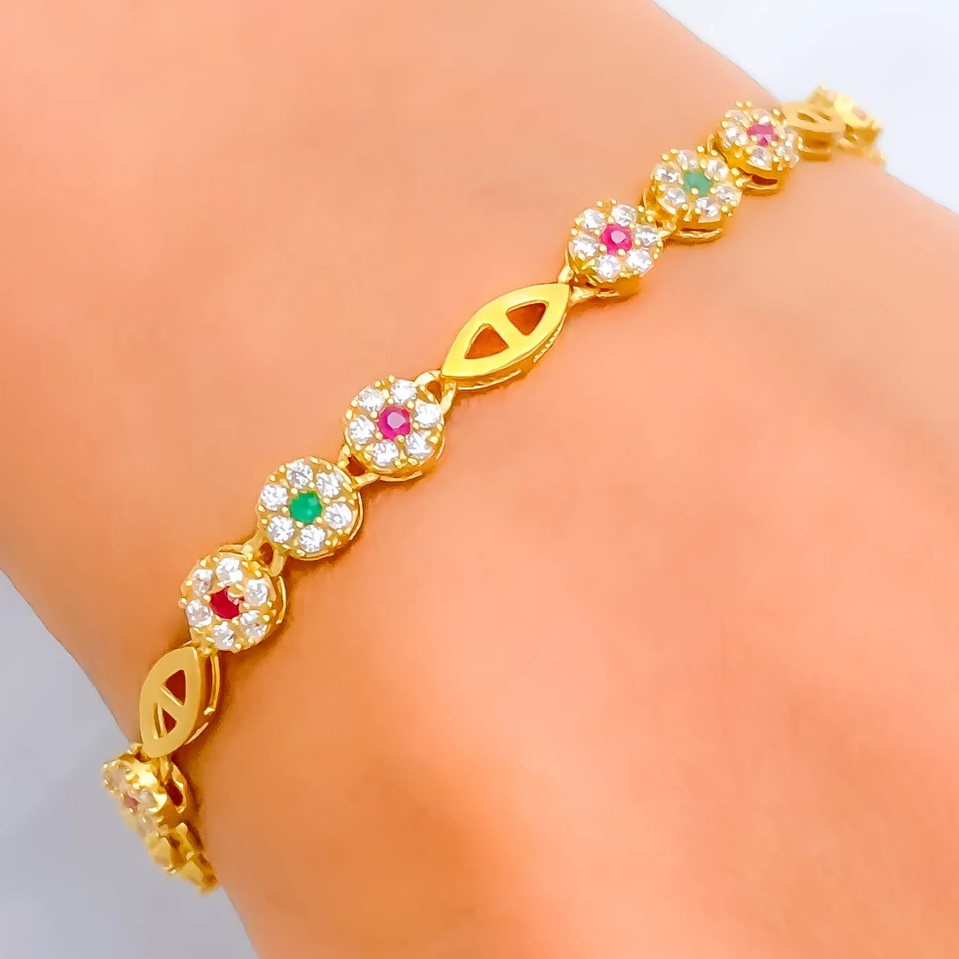 Beautiful Floral Trio 22k Gold CZ Bracelet