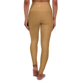 Beige Brown Women's Workout Pants, High Waisted Yoga Leggings, Solid Color Long Women Yoga Tights