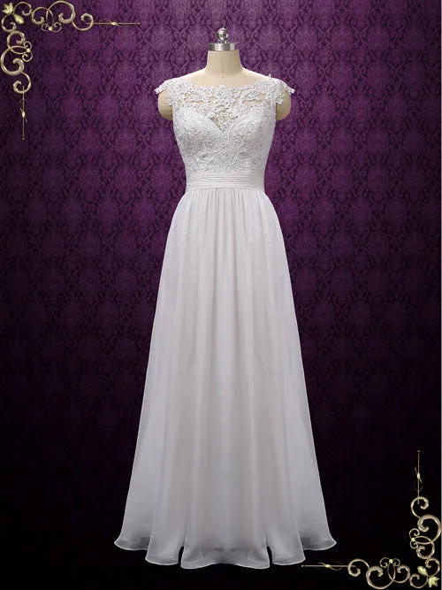 Boho Lace Chiffon Wedding Dress with Keyhole Back GALINA