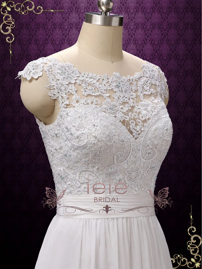 Boho Lace Chiffon Wedding Dress with Keyhole Back GALINA