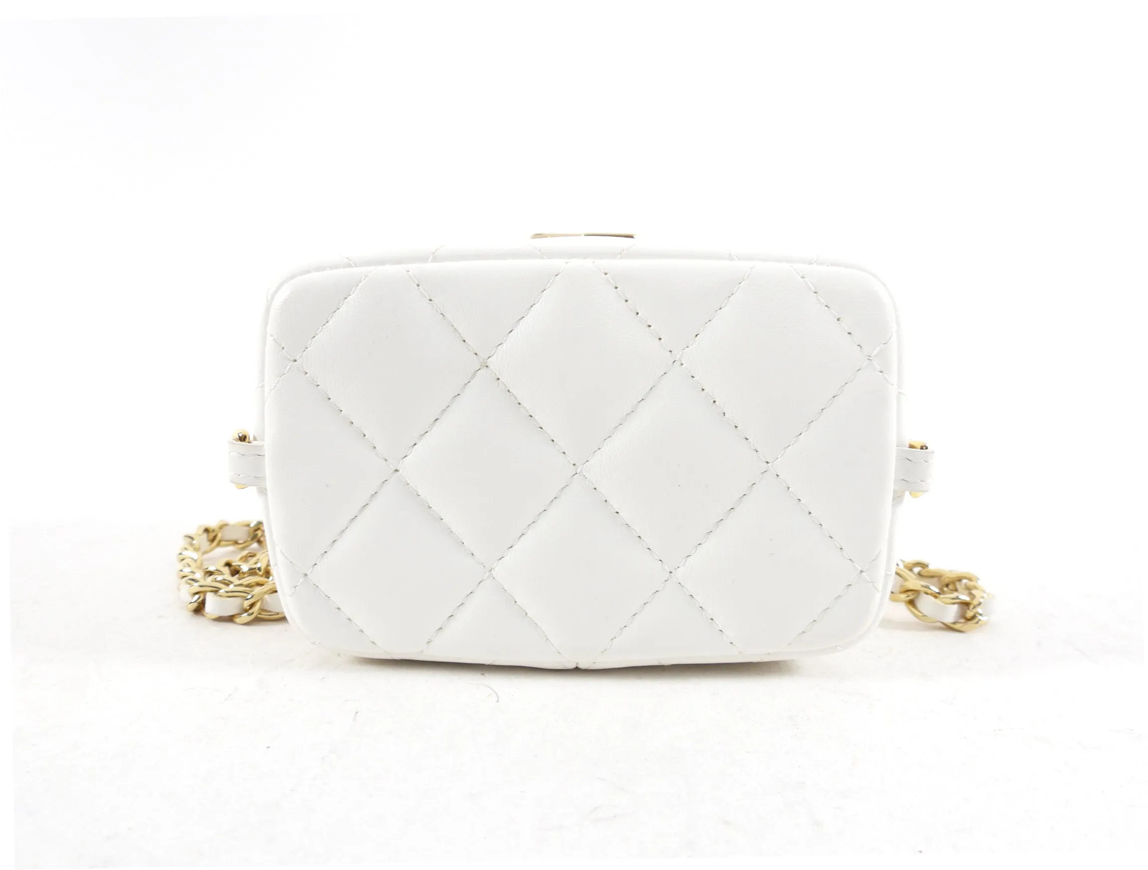 Chanel 22S White Lambskin Quilted Mini Box Chain Vanity Bag