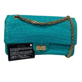 CHANEL - Reissue Small 2.55 Satin Crocodile Stitche - Turquoise / Gold Crossbody