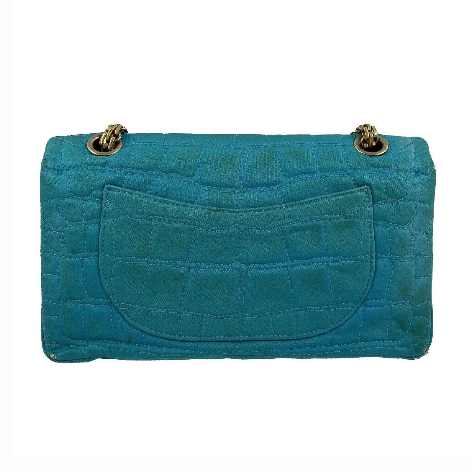 CHANEL - Reissue Small 2.55 Satin Crocodile Stitche - Turquoise / Gold Crossbody