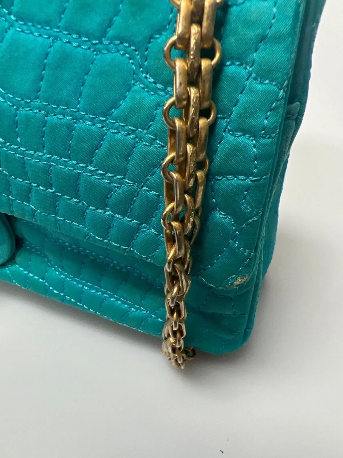 CHANEL - Reissue Small 2.55 Satin Crocodile Stitche - Turquoise / Gold Crossbody