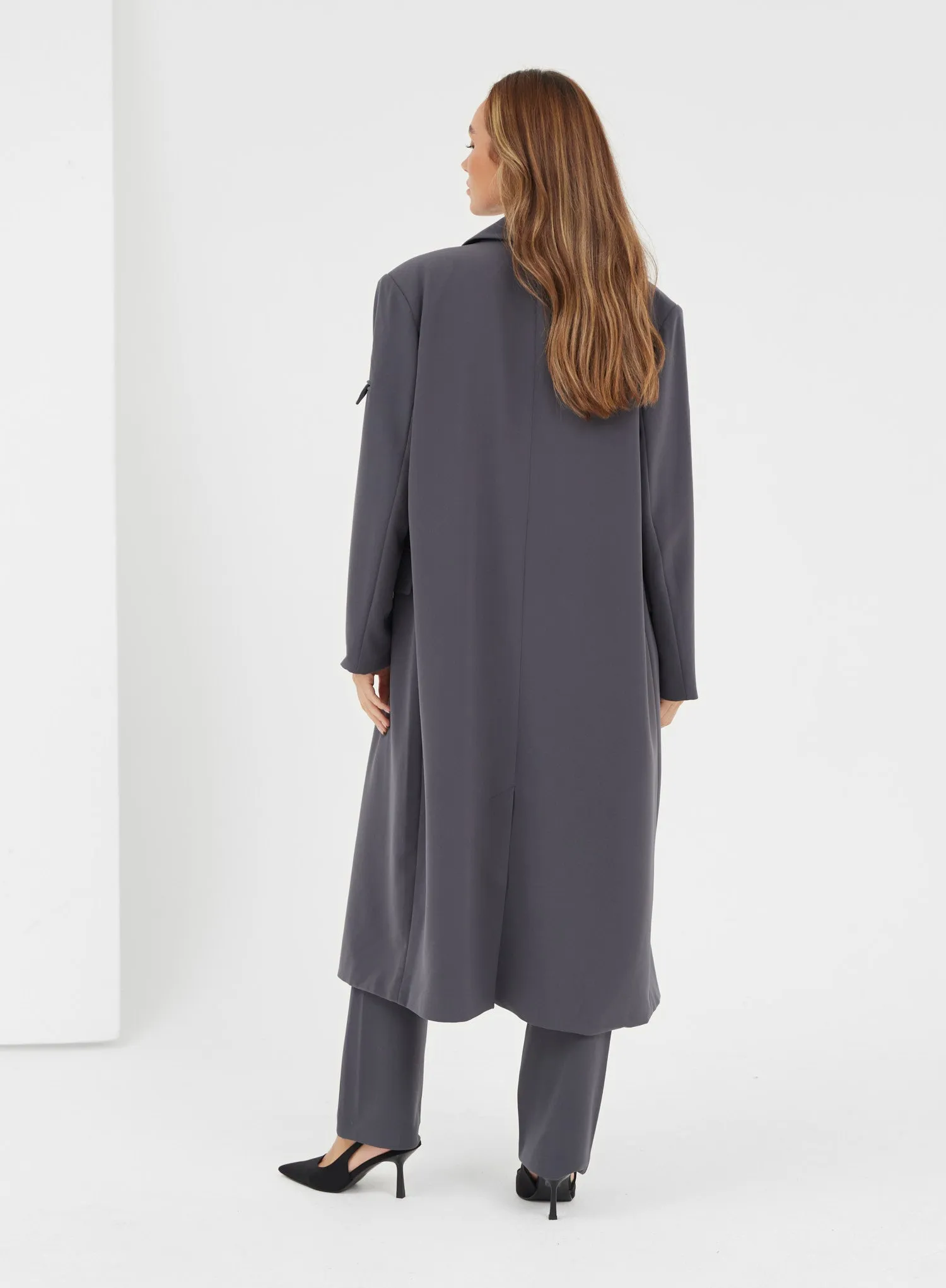 Charcoal Grey Longline Tailored Coat - Kennedy