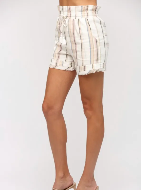 Cream Multi Stripe Shorts