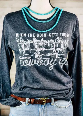 Dark Gray Cowboy Up Long Sleeve Graphic Tee