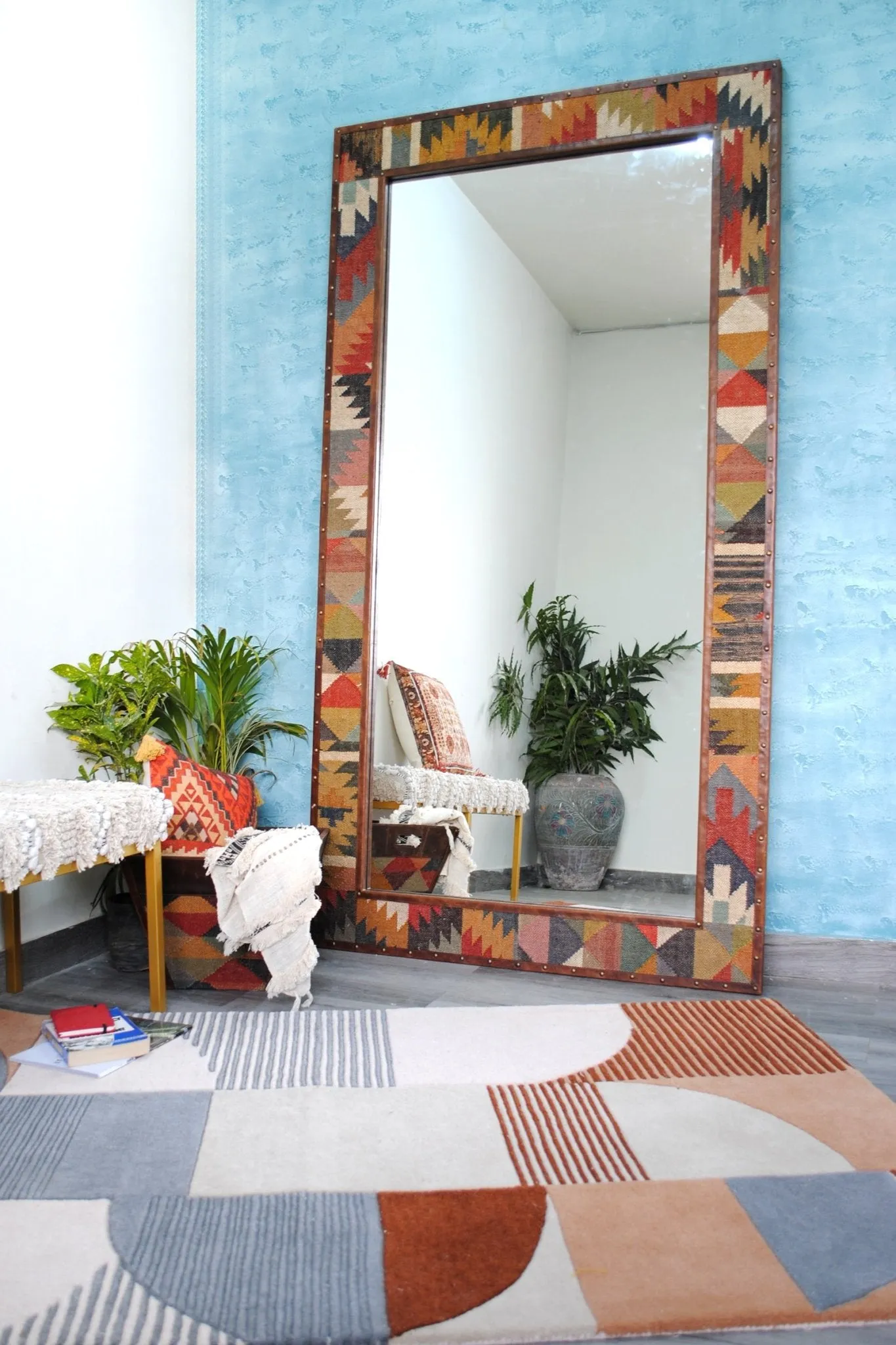 DARPAN - KILIM & LEATHER WALL MOUNT  MIRROR