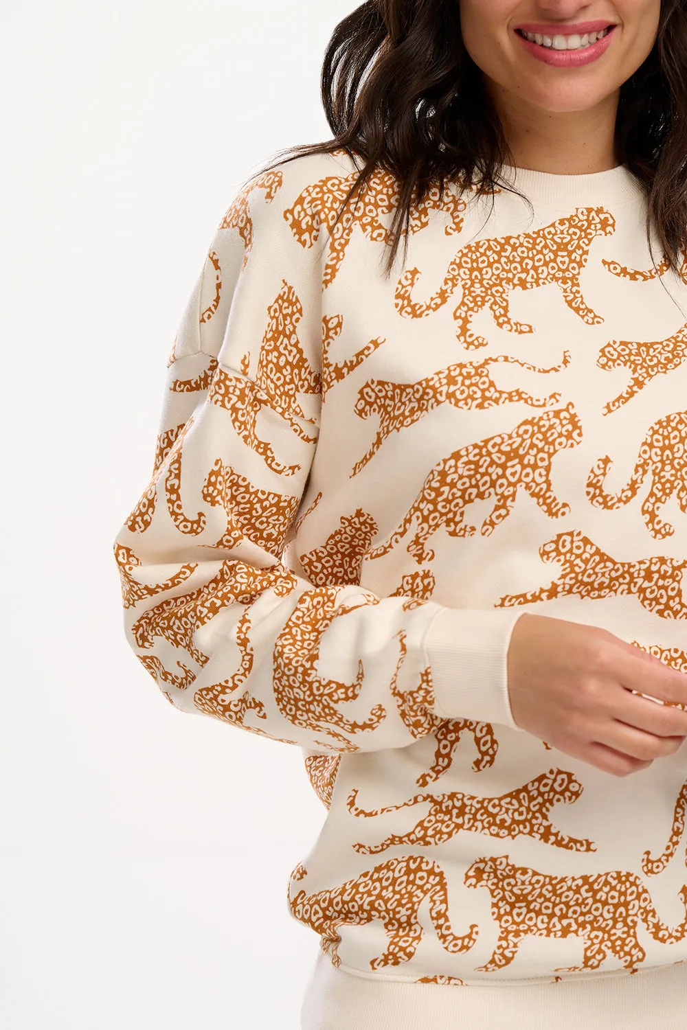 Eadie Relaxed Sweatshirt - Cream, Large Leopard