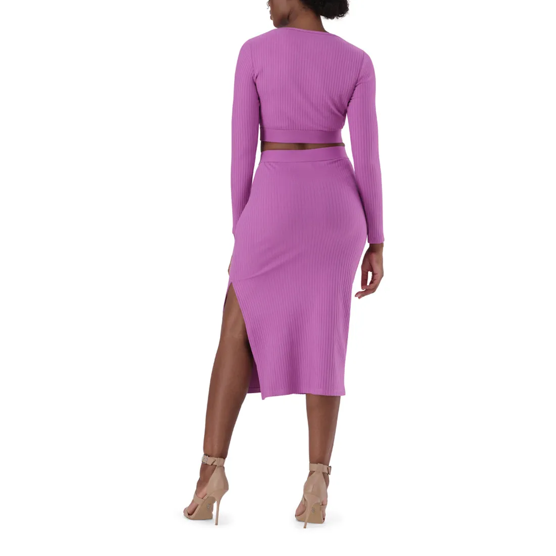 ELENA HIGH WAISTED RIB BODYCON MIDI SKIRT WITH LOGO ELASTIC PINK