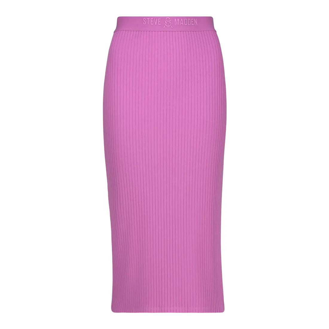 ELENA HIGH WAISTED RIB BODYCON MIDI SKIRT WITH LOGO ELASTIC PINK