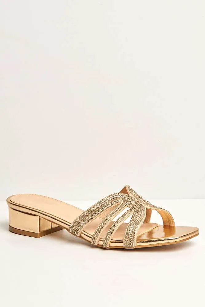 Eliza 6 Diamante Band Block Heel Mule in Rose Gold