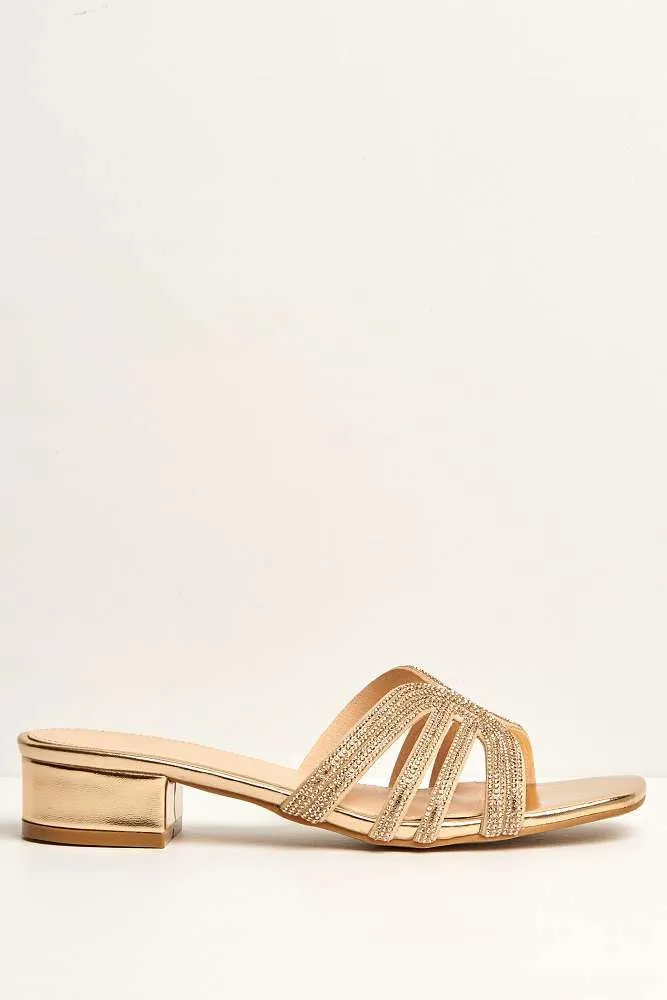 Eliza 6 Diamante Band Block Heel Mule in Rose Gold