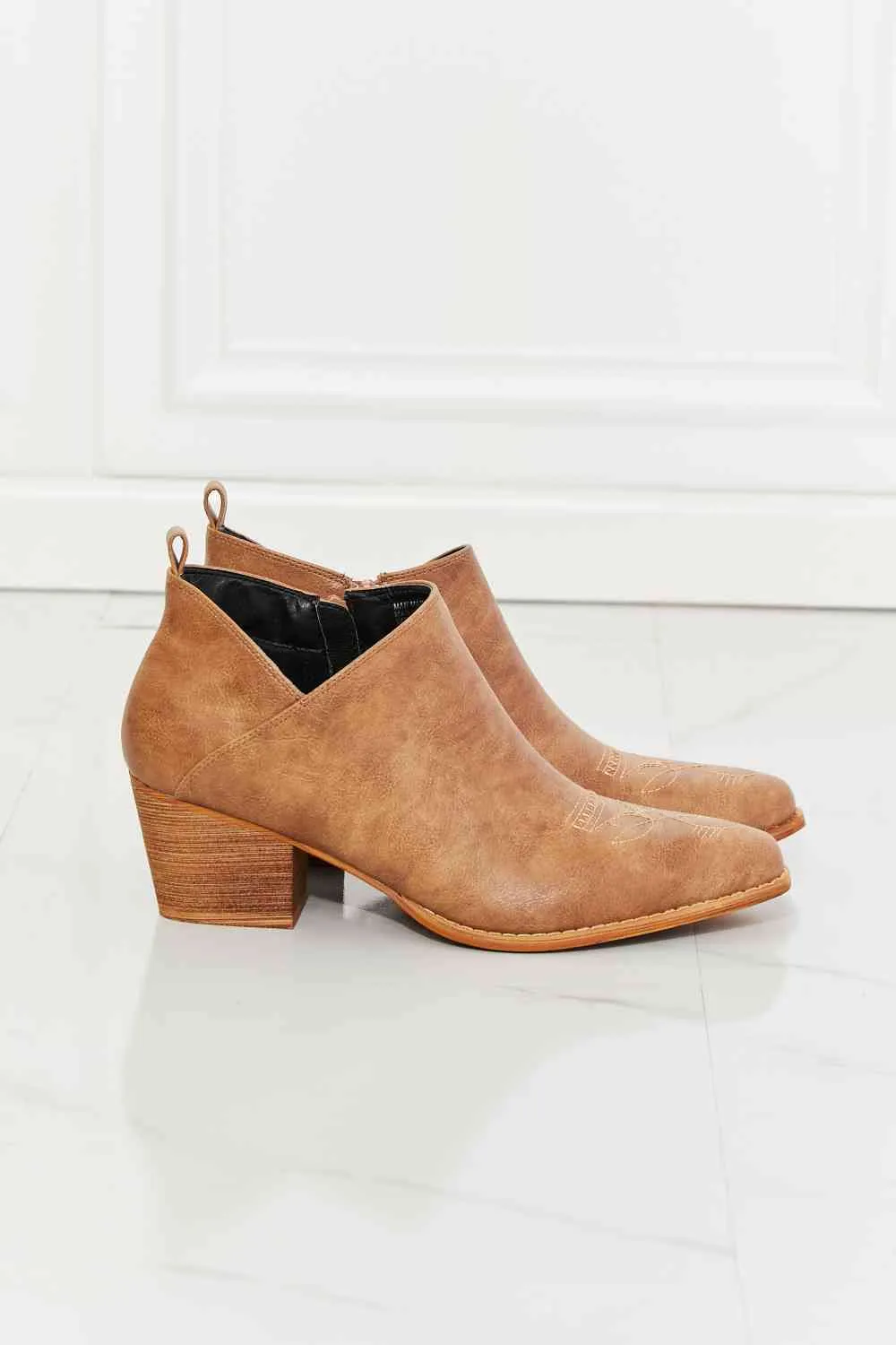 Embroidered Crossover Cowboy Bootie in Caramel