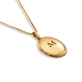 Engraved Oval Photo Locket Necklace