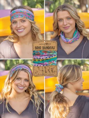 Full Boho Bandeau® Headband - Blue Pink Borders