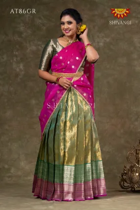 Girls Green Potly Mango Half Saree | Langa Davani