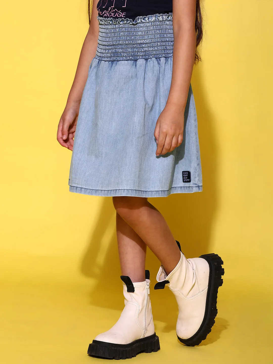 Girls Light Blue Cotton Regular Fit Solid Skirt