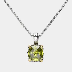 Green Square Cubic Zirconia Stone Cluster Pendant Necklace